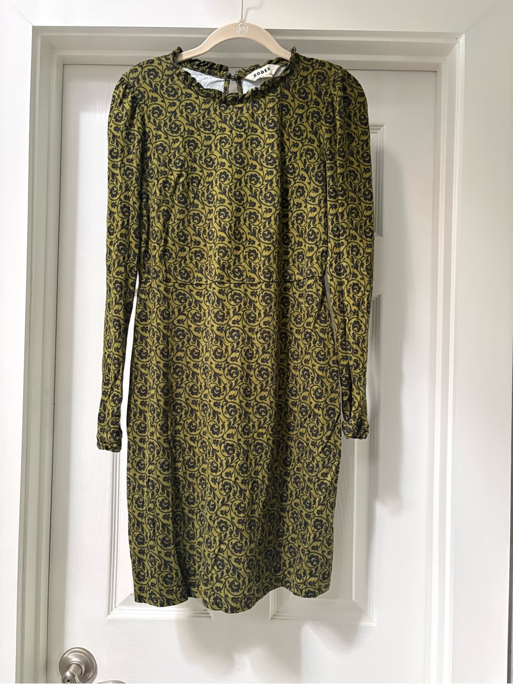 Boden Olive & Black Long-Sleeve Scroll-Print Dress